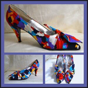 Roger Vivier Heels Shoes Size 7.5 B Floral Silk over Leather Hand Made in Italy